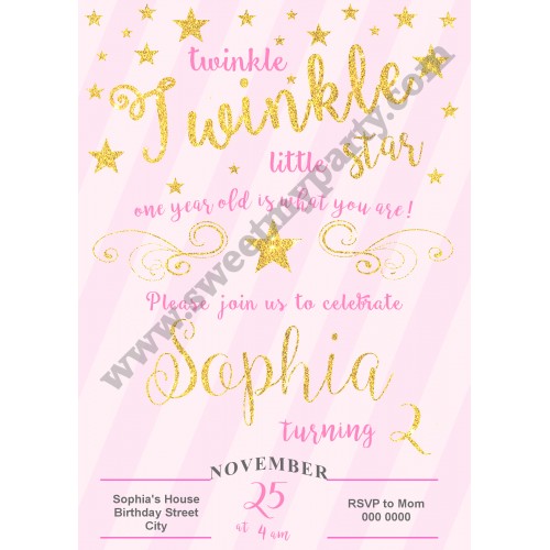 Twinkle Twinkle Little Star Birthday Invitation pink,(005)